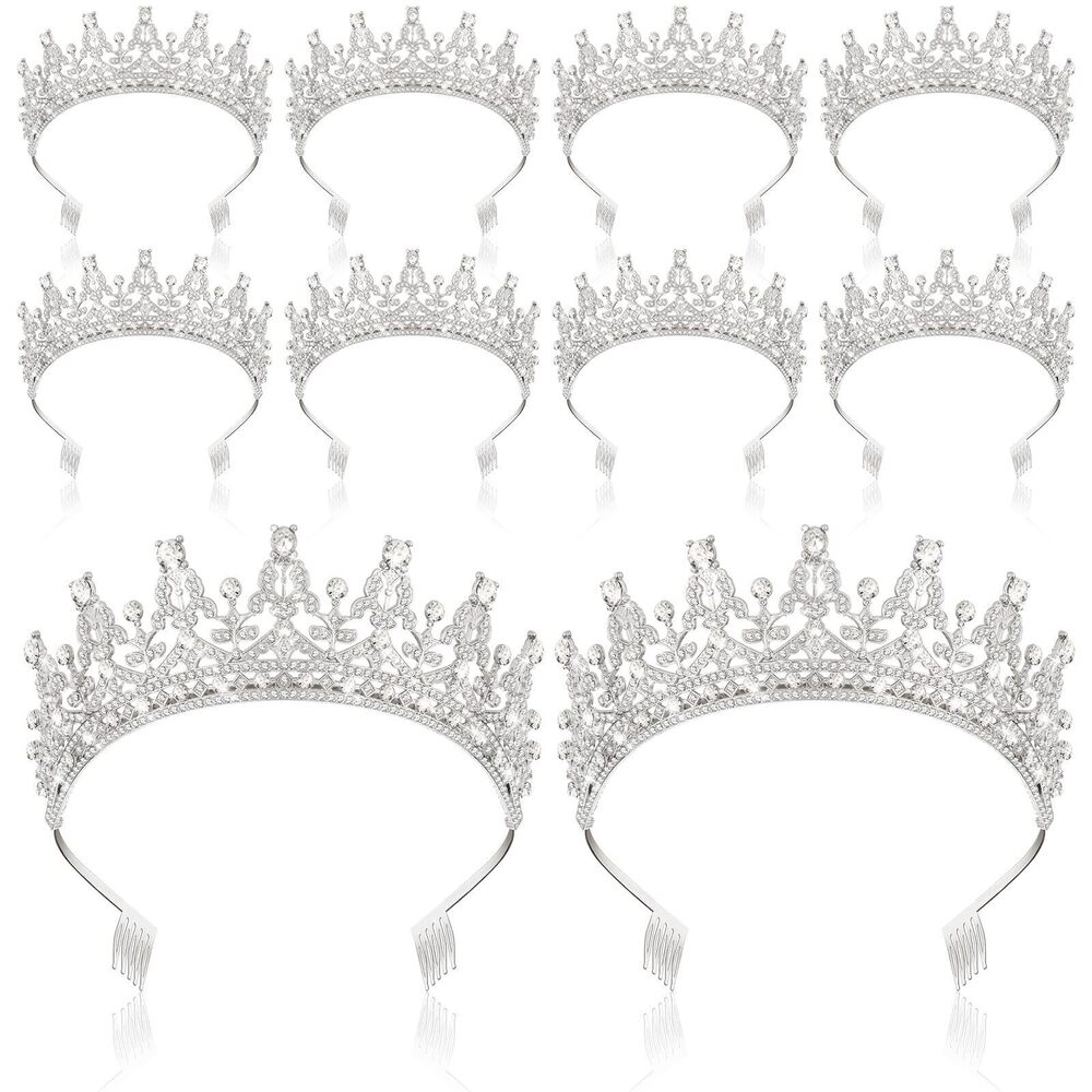 9441 10 Pieces Crown Tiara Crystal Headband with Comb Princess Rhinestone